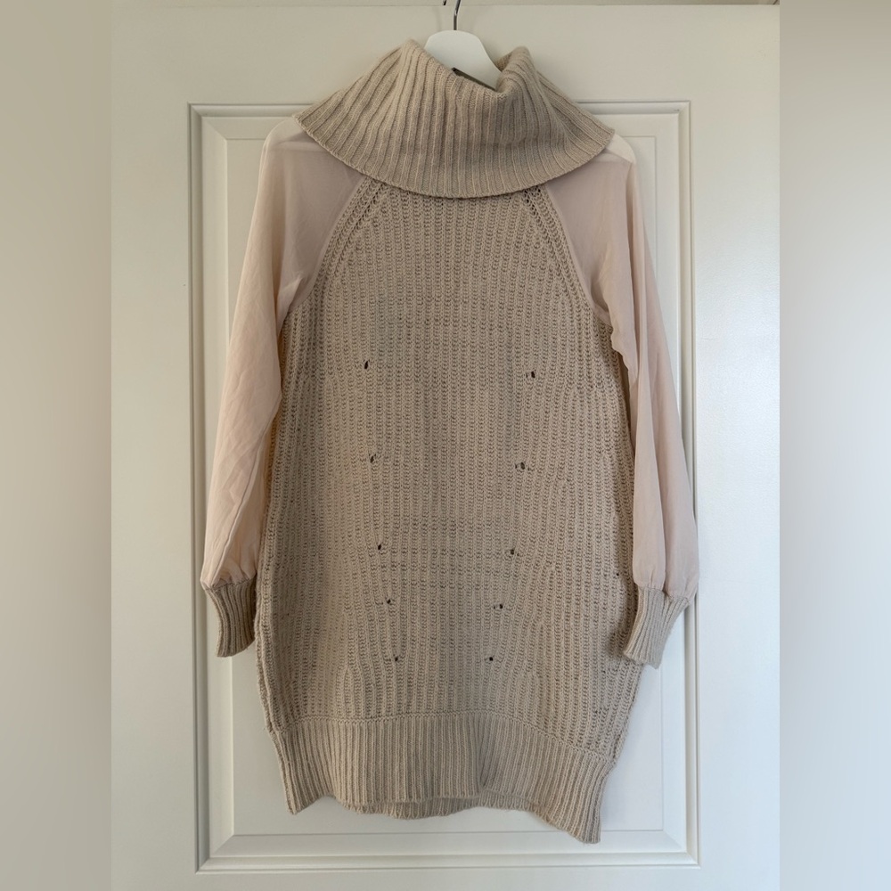 SNIDEL Dress - Knit Mini Off-Turtleneck, Long Sleeve Size F Beige Japan